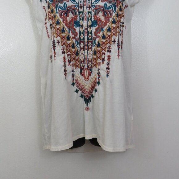 Johnny Was size Small Floral Boho Embroidered Top Cap Sleeve V Neck Ivory - Picture 4 of 6